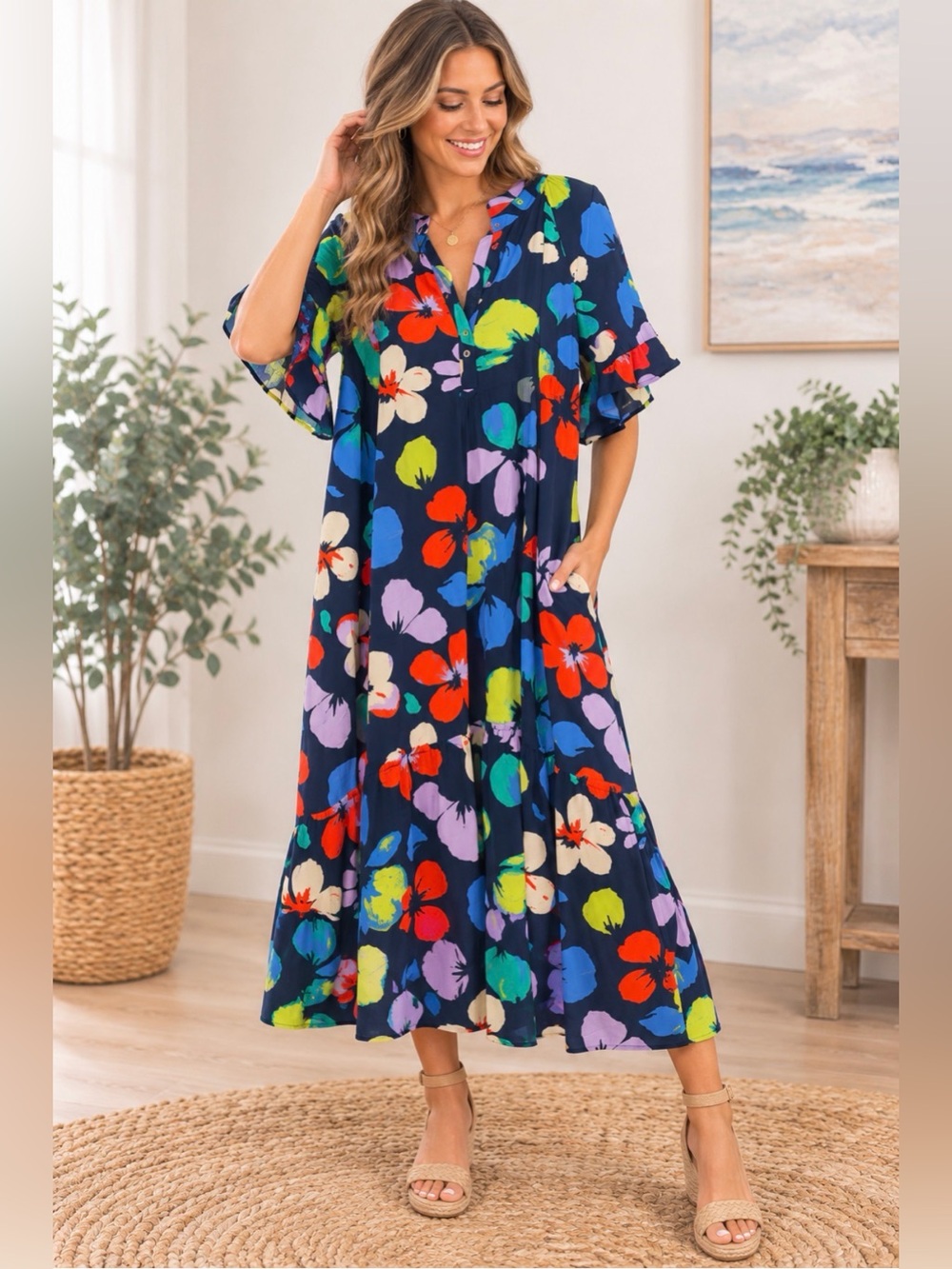 Navy Floral Maxi Dress (Terra & Sky)